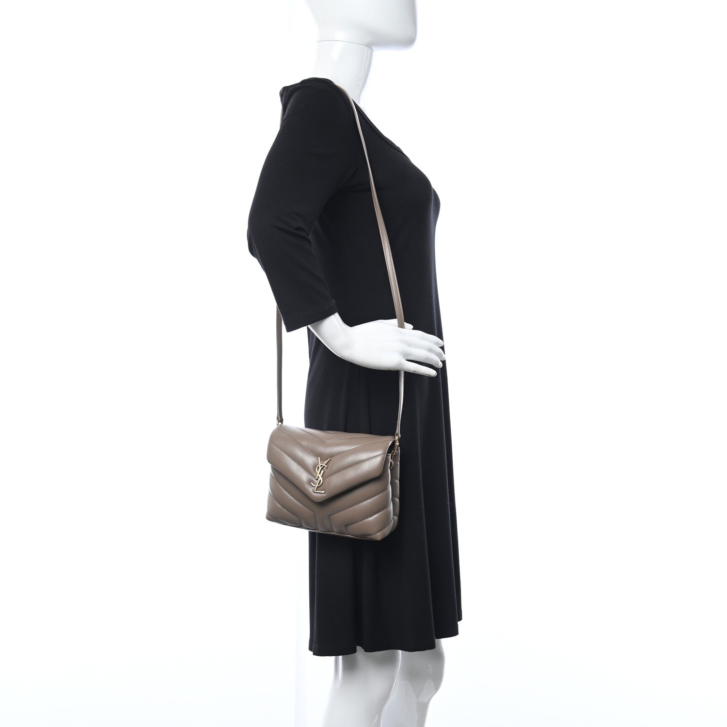 Saint Laurent Calfskin Y Quilted Monogram Toy Loulou Crossbody Bag Taupe 2 of 11