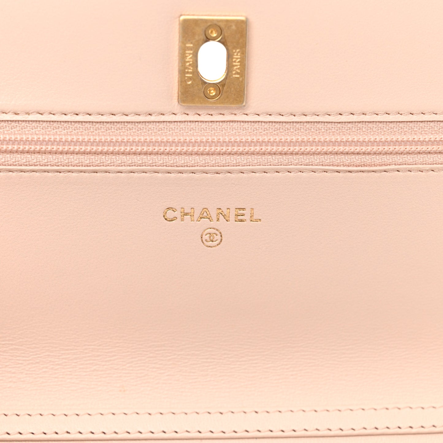Lambskin Quilted CC Pearl Crush Wallet on Chain WOC Beige