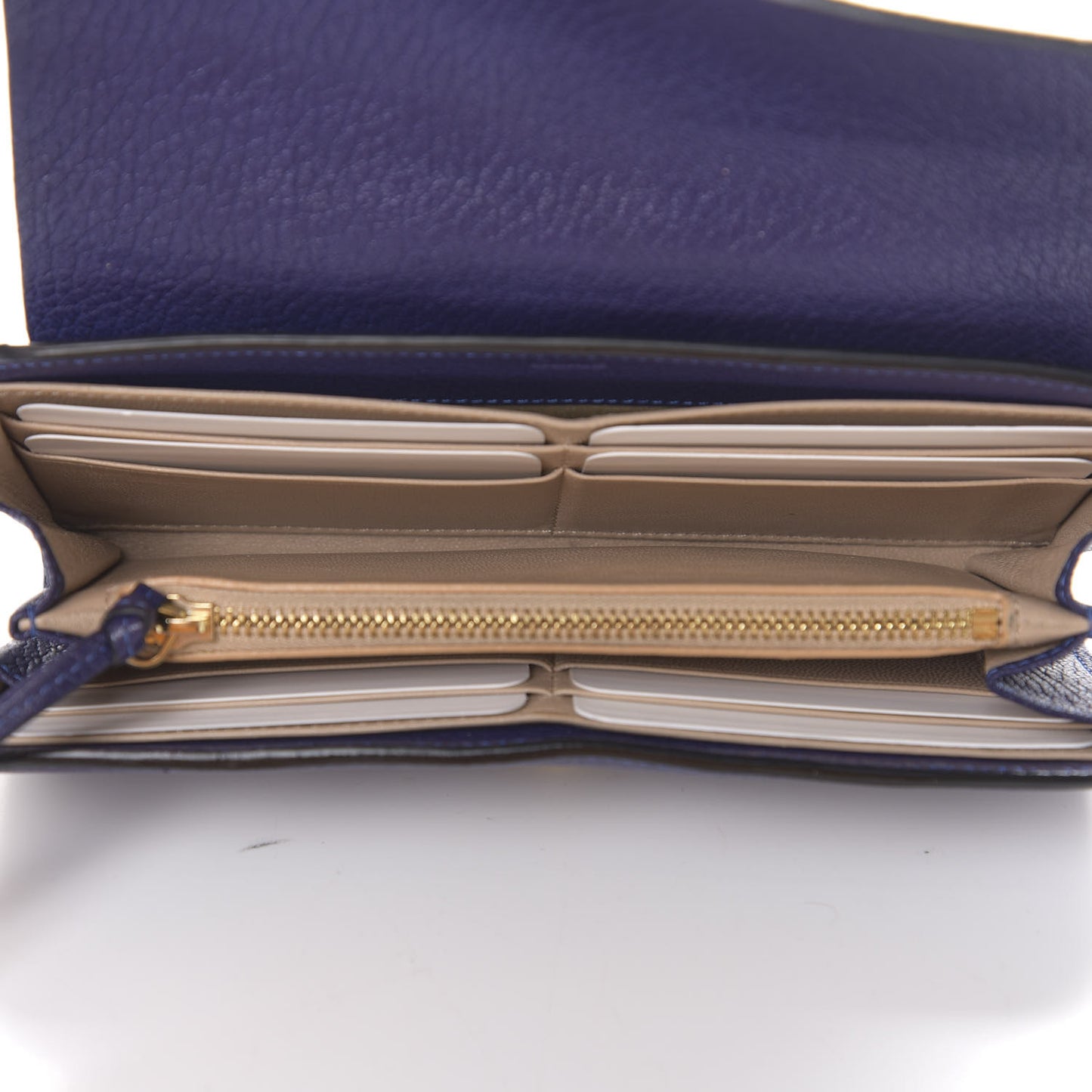 Grained Lambskin Drew Long Wallet with Flap Storm Blue