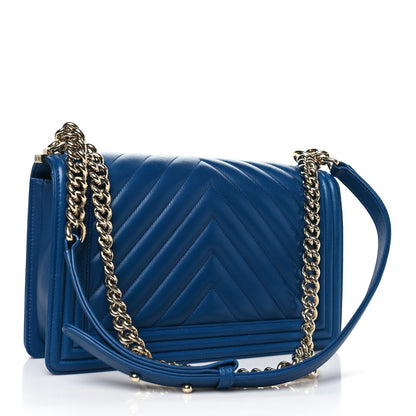 Chanel Lambskin Chevron Quilted New Medium Boy Flap Blue 3 of 10