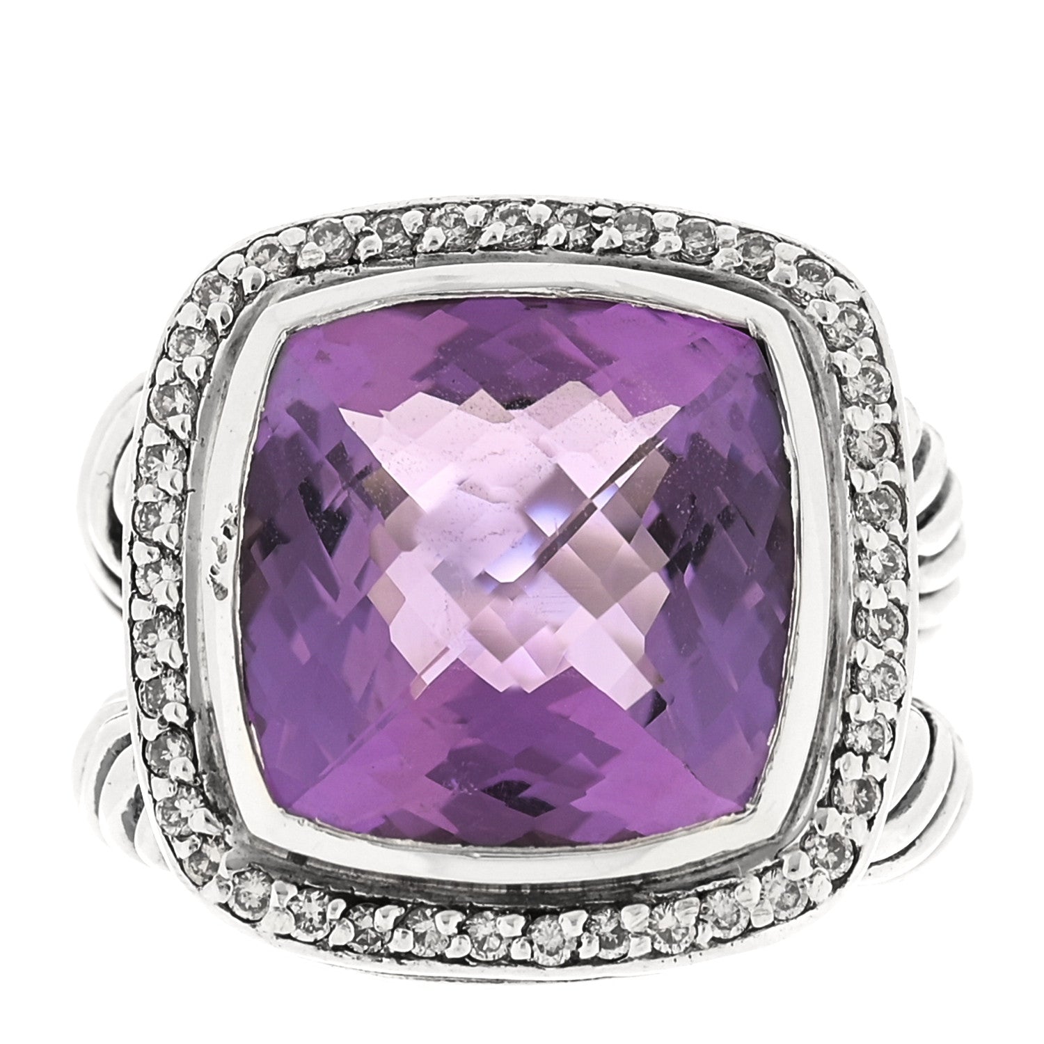 David Yurman Sterling Silver Diamond Amethyst 14mm Albion Ring 51 5.75 1 of 4