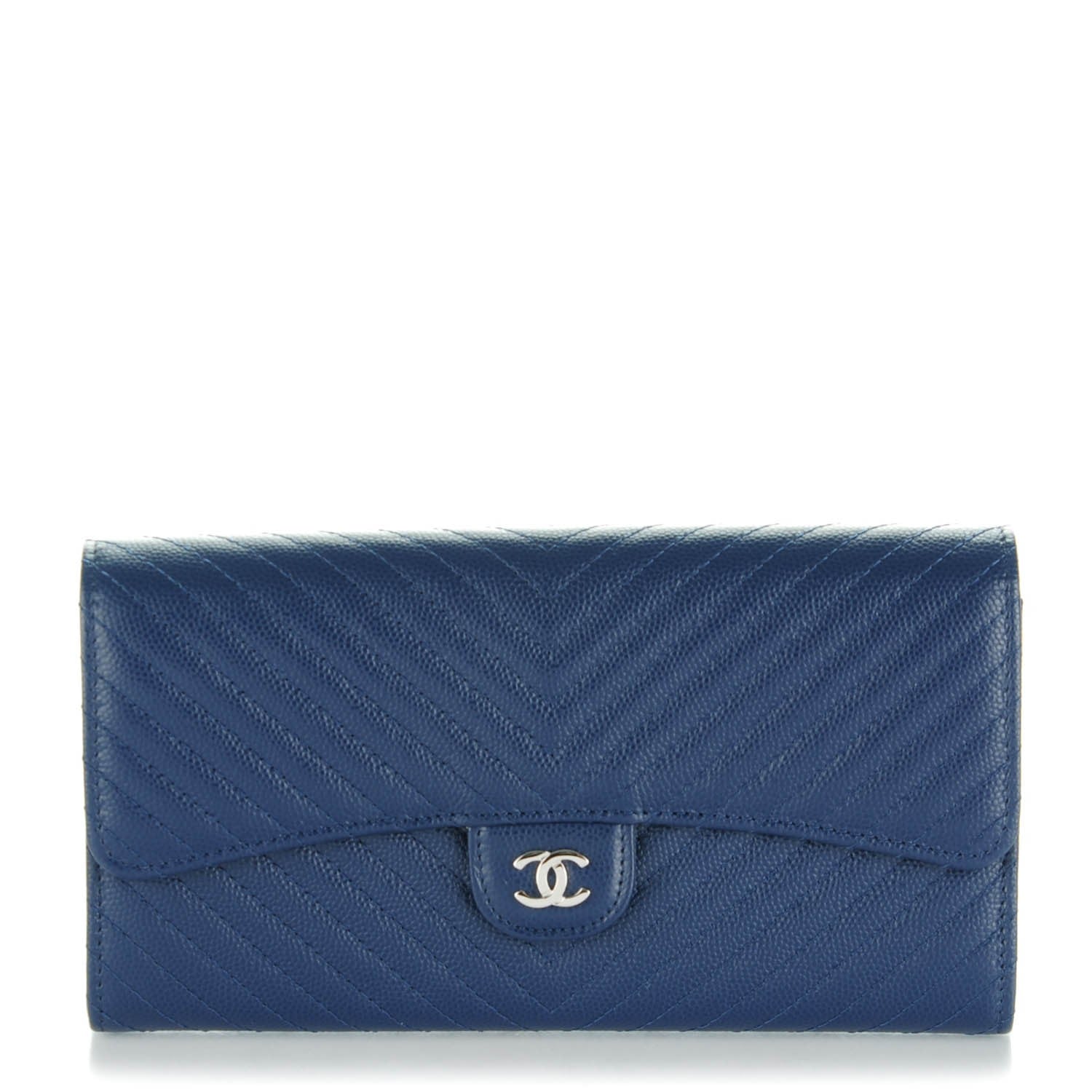 Chanel Caviar Chevron Quilted Large Flap Wallet Navy 1 of 8