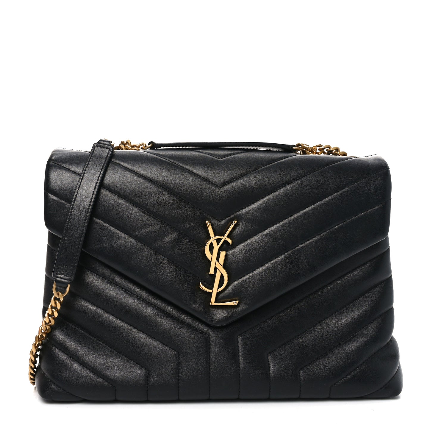 Calfskin Y Quilted Monogram Medium Loulou Chain Satchel Black