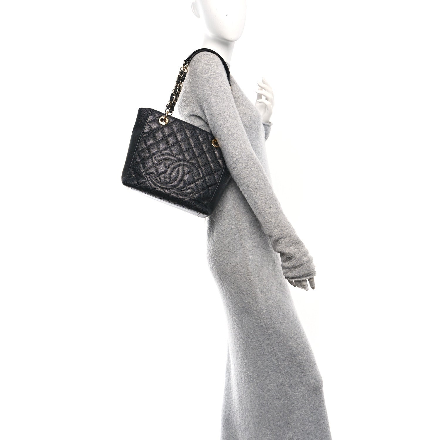 Chanel Caviar Quilted Petit Shopping Tote PST Black 2 of 10