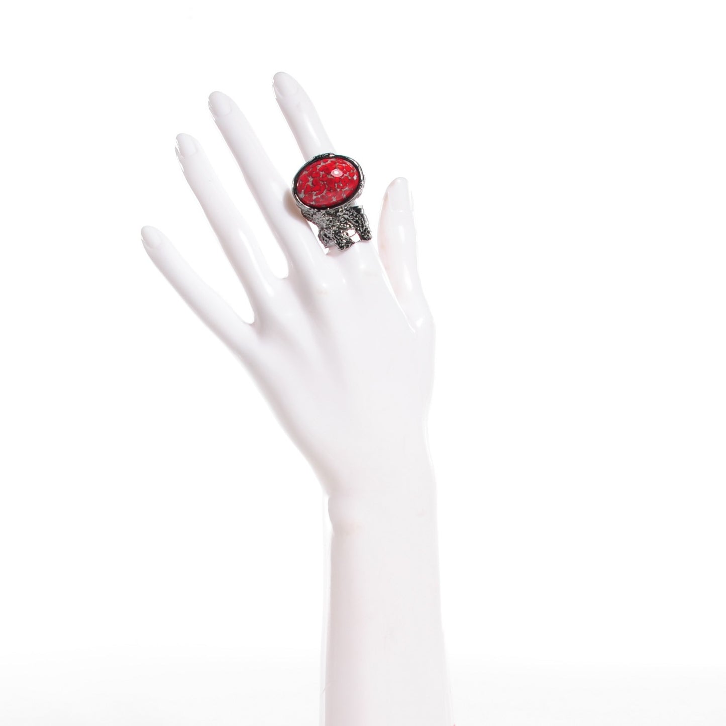 Ruthenium Glass Cabochon Arty Ovale Ring 6 Red