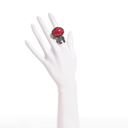 Saint Laurent Ruthenium Glass Cabochon Arty Ovale Ring 6 Red 2 of 4