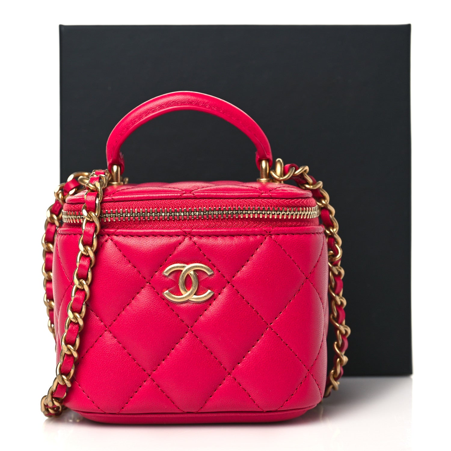 Chanel Lambskin Quilted Ombre Top Handle Mini Vanity Case With Chain Dark Pink 9 of 9