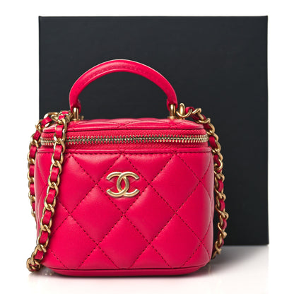 Chanel Lambskin Quilted Ombre Top Handle Mini Vanity Case With Chain Dark Pink 9 of 9