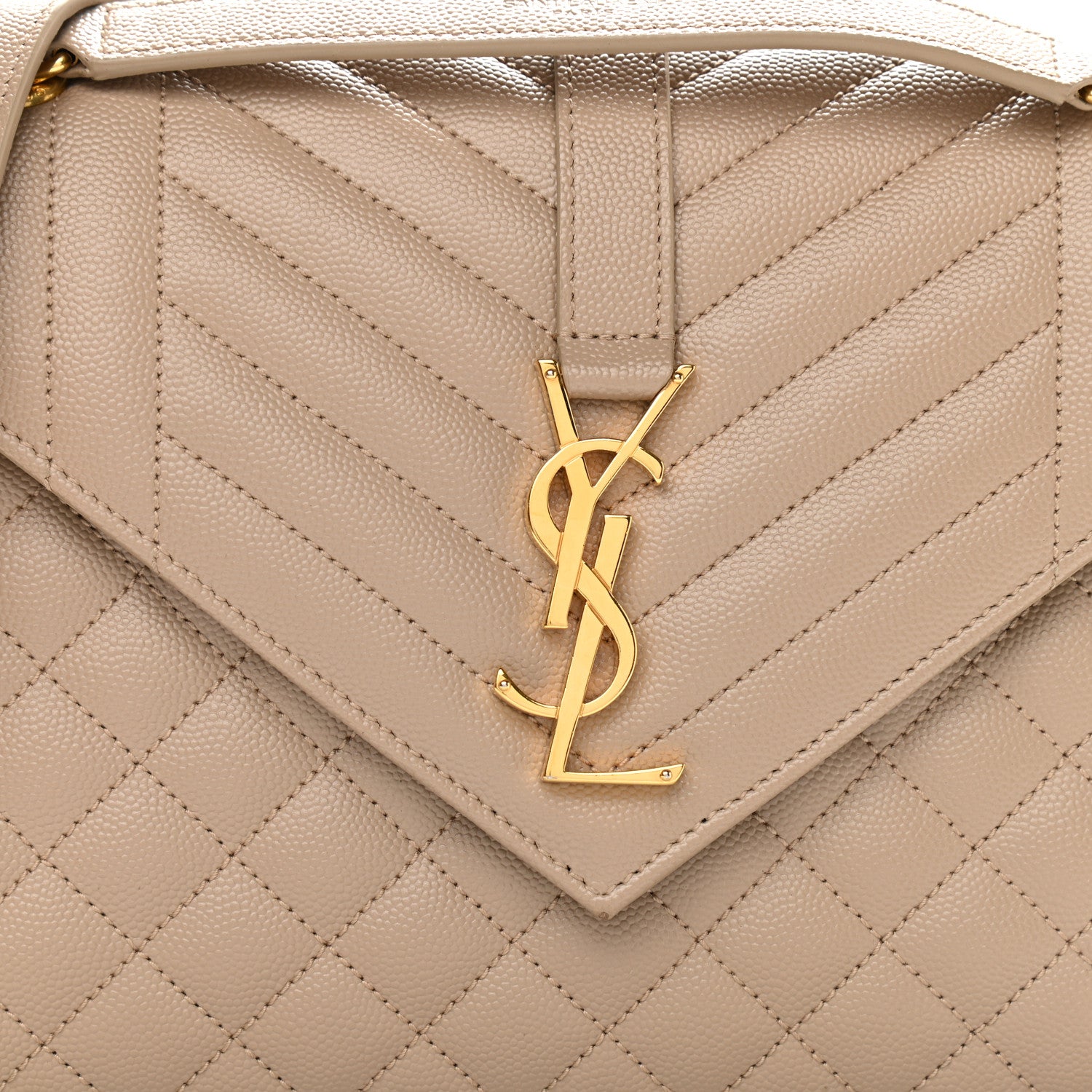 Saint Laurent Grain De Poudre Textured Mixed Matelasse Medium Triquilt Monogram Satchel Dark Beige 7 of 9