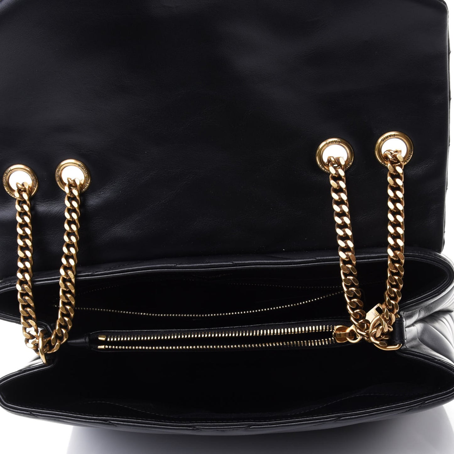 Calfskin Y Quilted Monogram Medium Loulou Chain Satchel Black