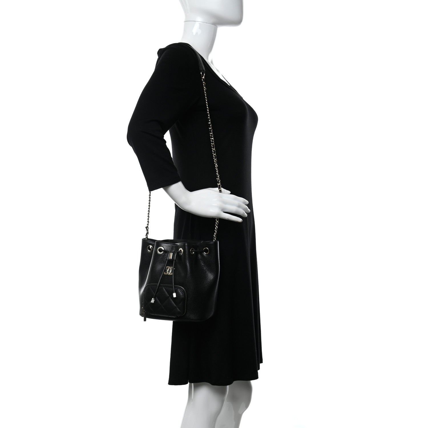 Chanel Caviar Quilted CC Pocket Bucket Bag Black 2 of 11