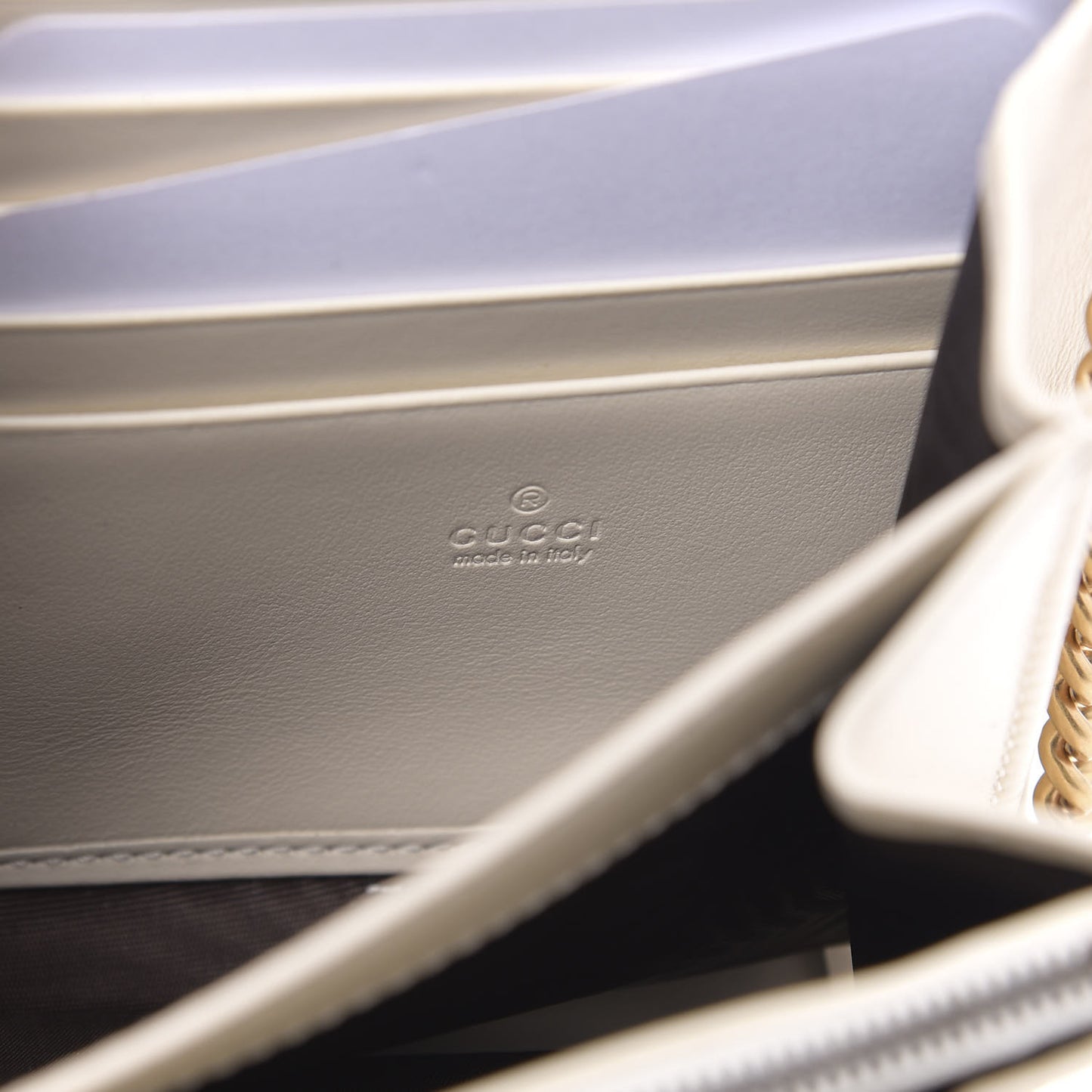 Calfskin Matelasse GG Marmont Chain Wallet Mystic White