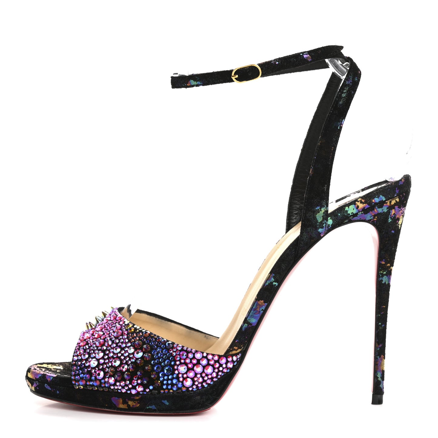 Milky Suede Loubiloo Bling Bang 120 Sandals 39.5 Black Multicolor