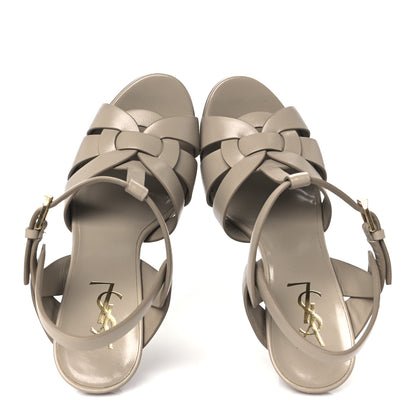 Saint Laurent Calfskin Tribute 105 Platform Sandals 38 Dark Beige 2 of 10