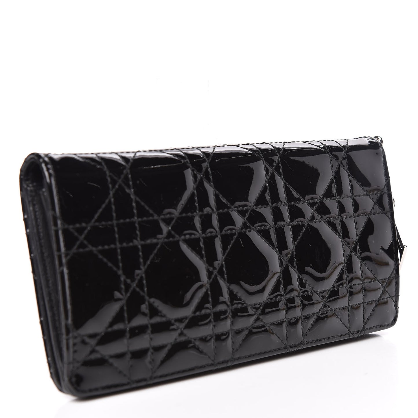 Patent Cannage Lady Dior Yen Wallet Black