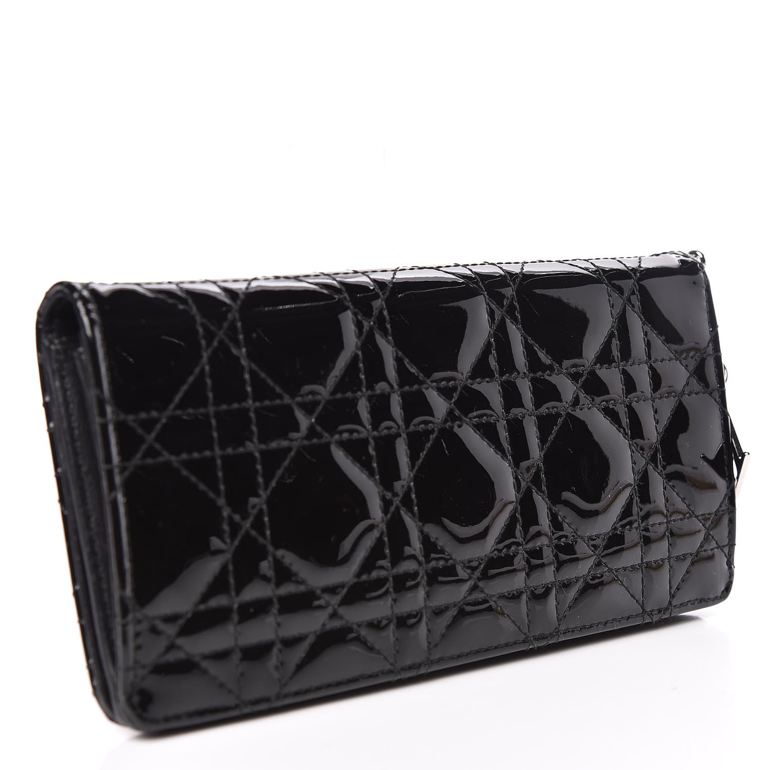 Christian Dior Patent Cannage Lady Dior Yen Wallet Black 3 of 14