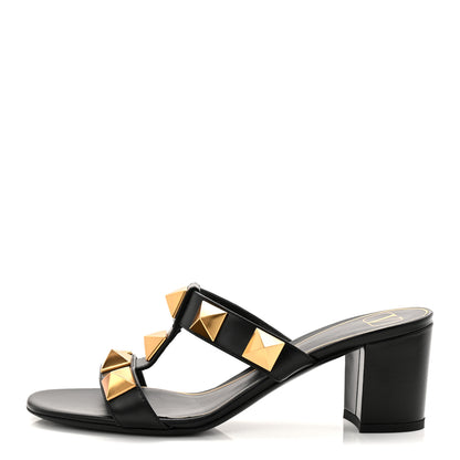 Valentino Garavani Calfskin Roman Stud 60mm Slide Sandals 37.5 Black 1 of 9