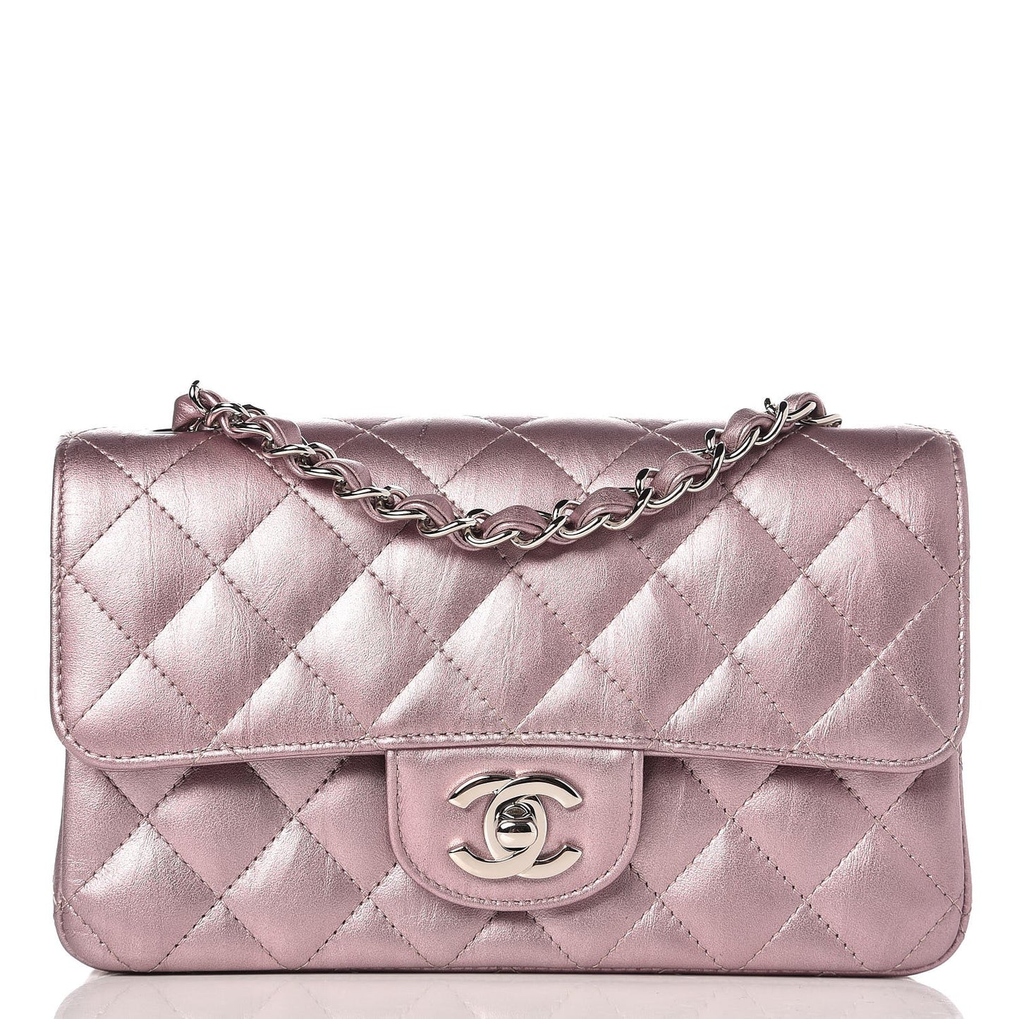 Metallic Calfskin Quilted Mini Rectangular Flap Pink