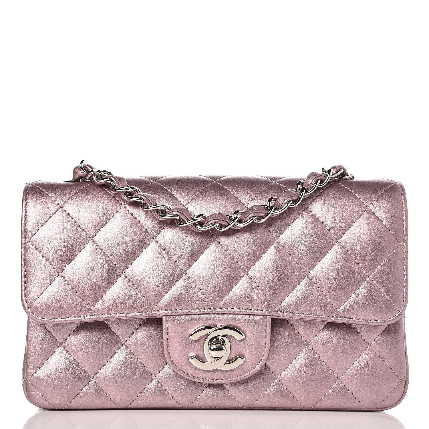 Chanel Metallic Calfskin Quilted Mini Rectangular Flap Pink 1 of 8