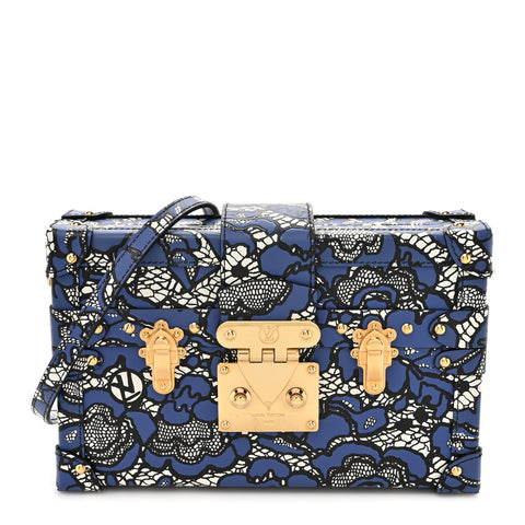 Calfskin Lace Flower Inlay Petite Malle Navy Black
