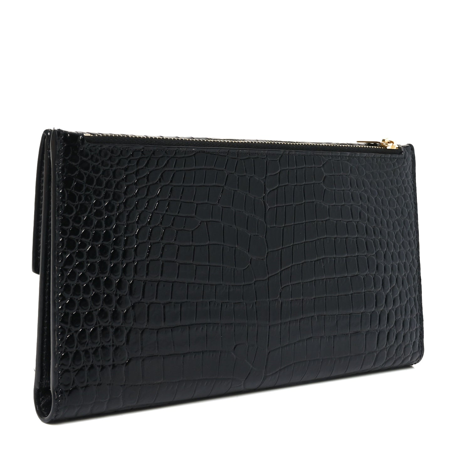 Calfskin Crocodile Embossed Monogram Uptown Wallet Black