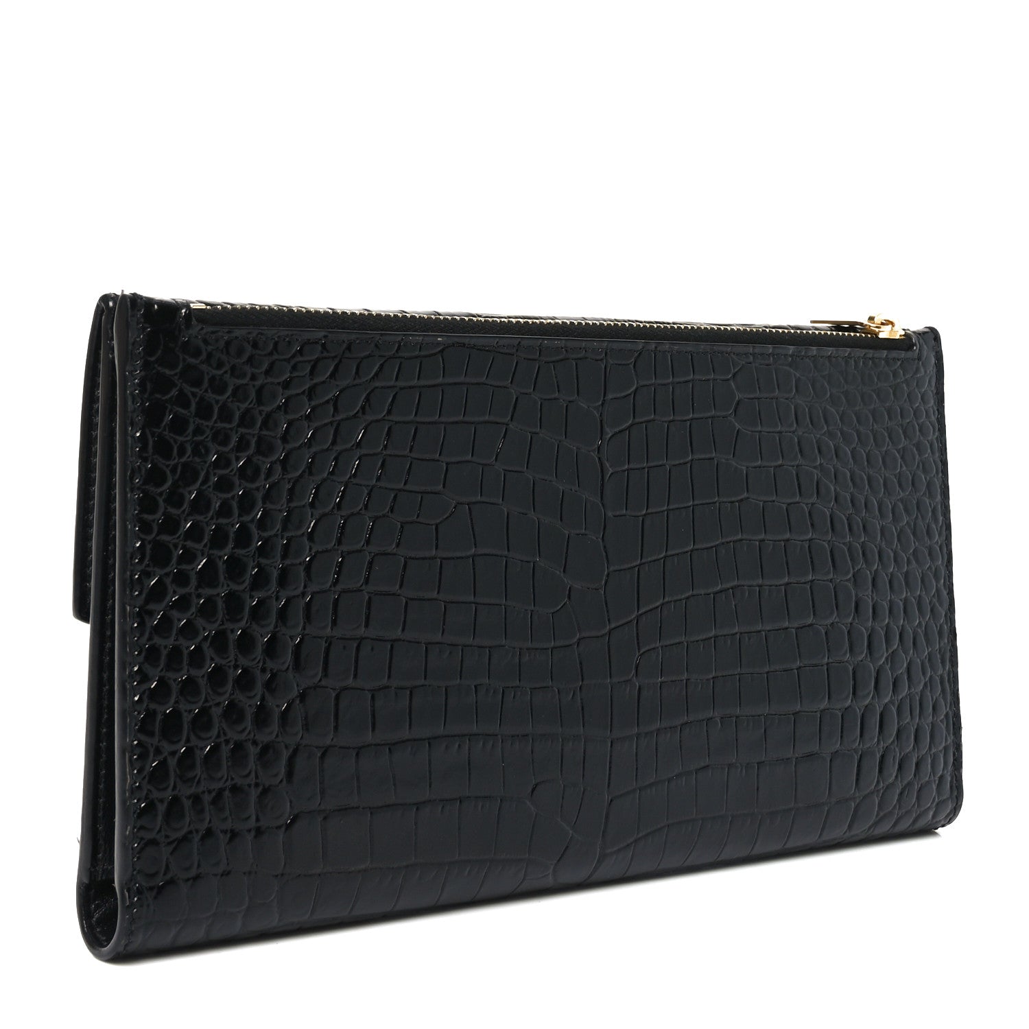 Saint Laurent Calfskin Crocodile Embossed Monogram Uptown Wallet Black 3 of 6