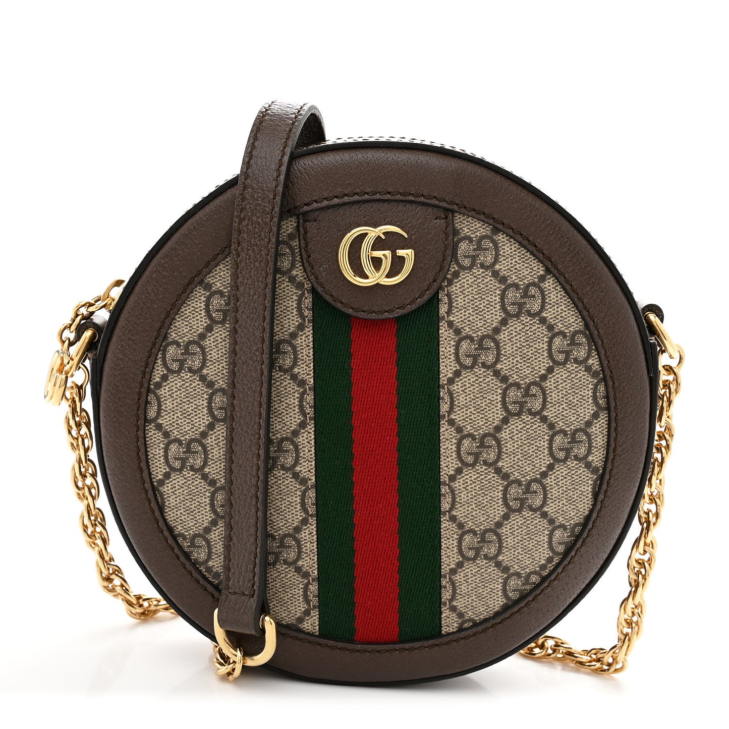 GG Supreme Monogram Web Mini Ophidia Round Shoulder Bag Brown
