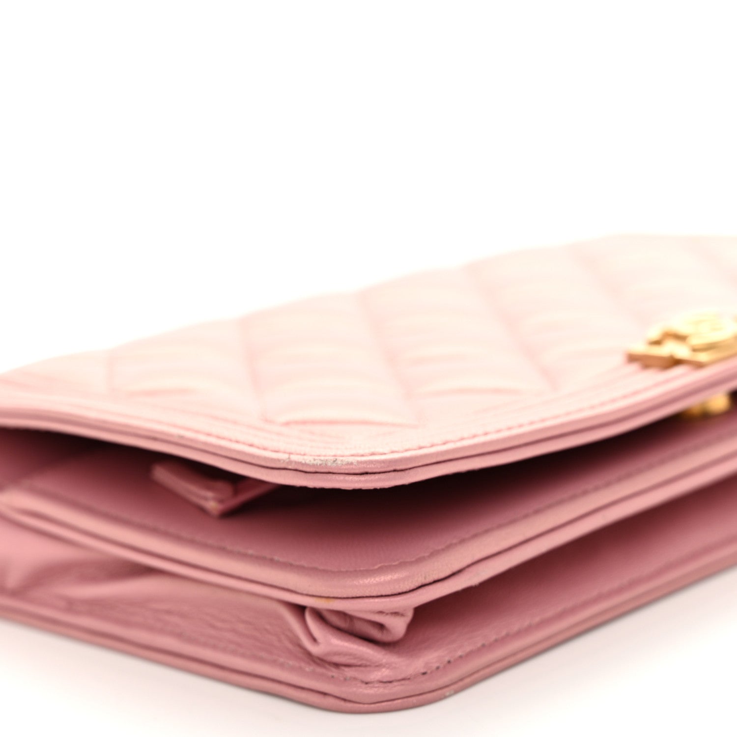 Chanel Metallic Lambskin Quilted Boy Wallet On Chain WOC Pink 10 of 12