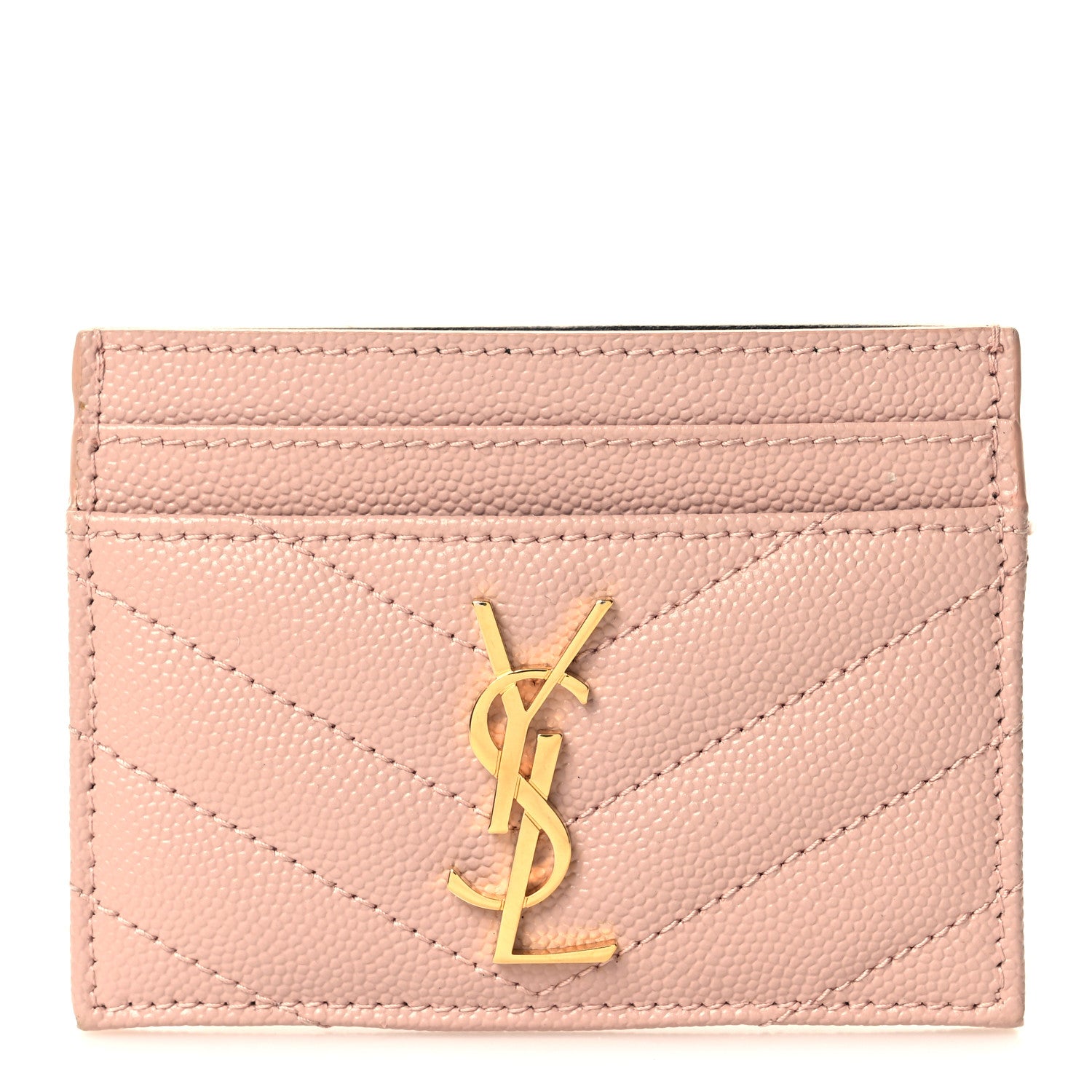 Saint Laurent Grain De Poudre Matelasse Chevron Monogram Credit Card Case 1 of 8