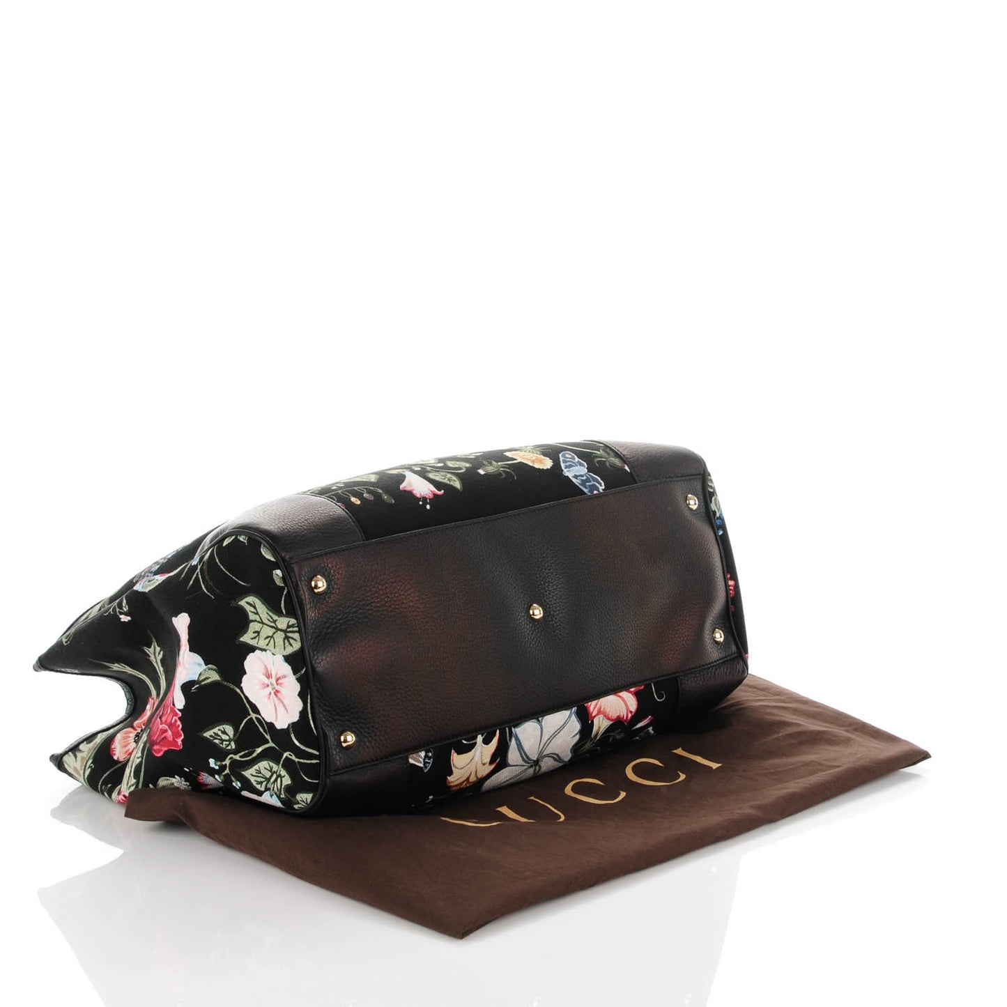 Canvas Cellarius Calfskin Flora Knight Large Bamboo Shopper Tote Black