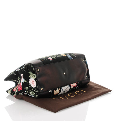 Gucci Canvas Cellarius Calfskin Flora Knight Large Bamboo Shopper Tote Black 4 of 7