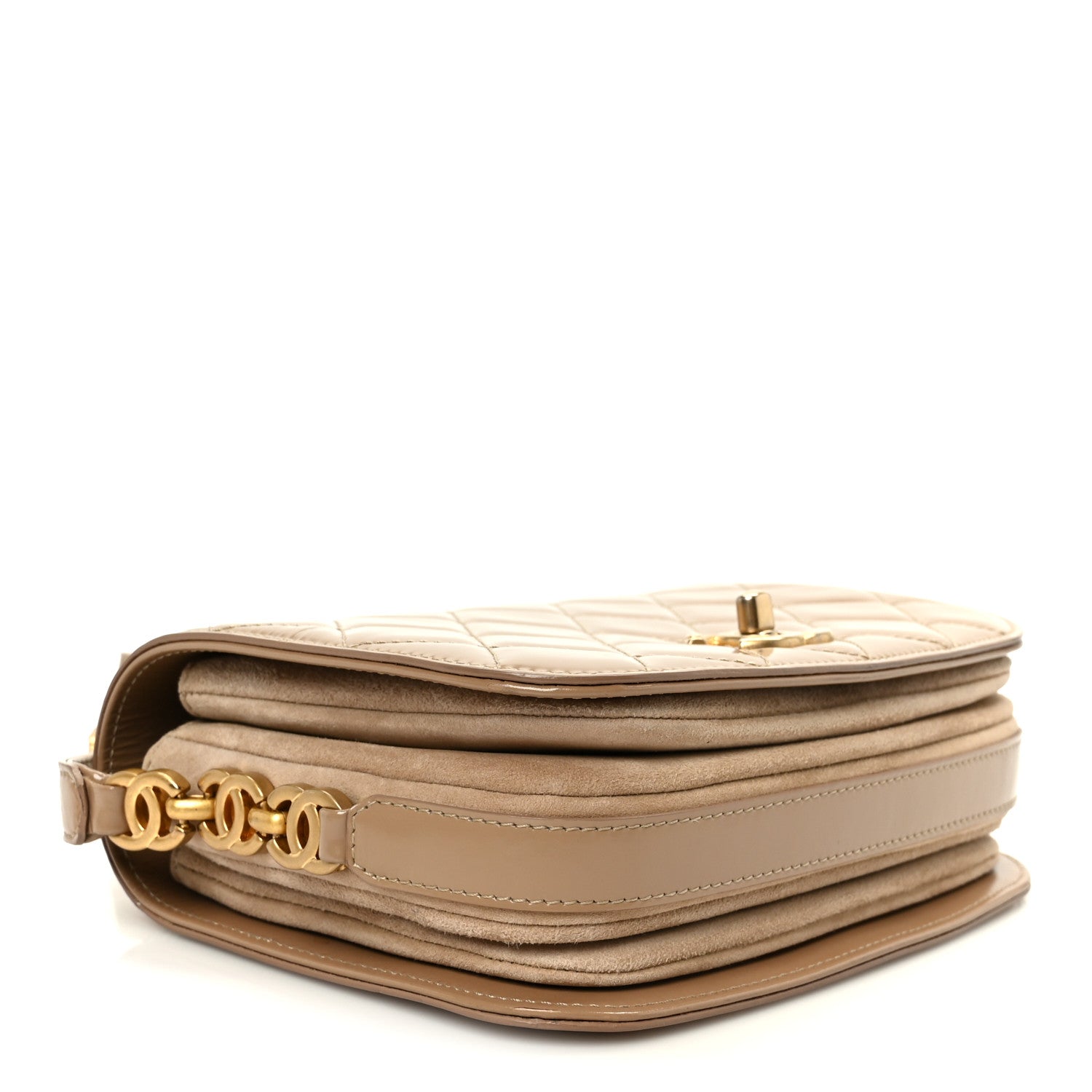 Chanel Shiny Calfskin Quilted Suede Goatskin Mini Messenger Beige 4 of 11