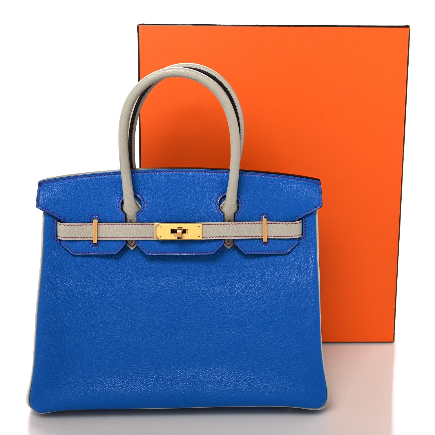 Hermes Chevre Mysore Horseshoe Birkin 30 Bleu Hydra Gris Perle Rose Shocking 13 of 13