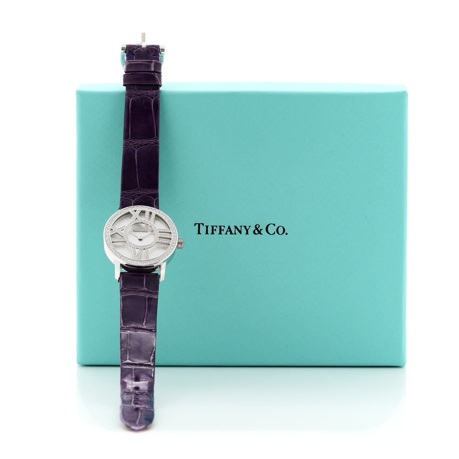Tiffany 18K White Gold Alligator Diamond Mother of Pearl 26mm Atlas Round Cocktail Quartz Watch 5 of 5