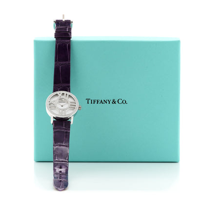 Tiffany 18K White Gold Alligator Diamond Mother of Pearl 26mm Atlas Round Cocktail Quartz Watch 5 of 5