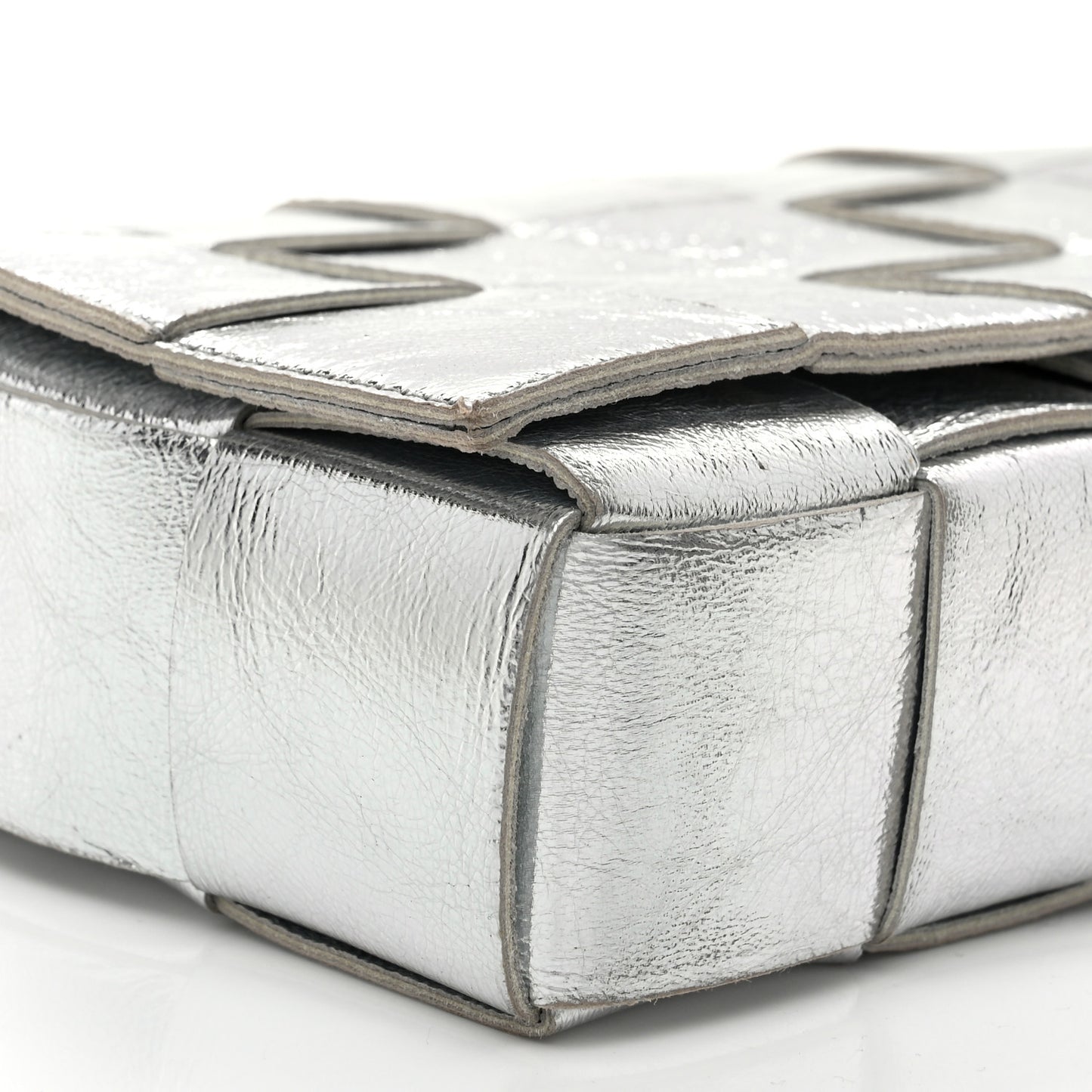 Metallic Lambskin Maxi Intrecciato Cassette Crossbody Bag Silver