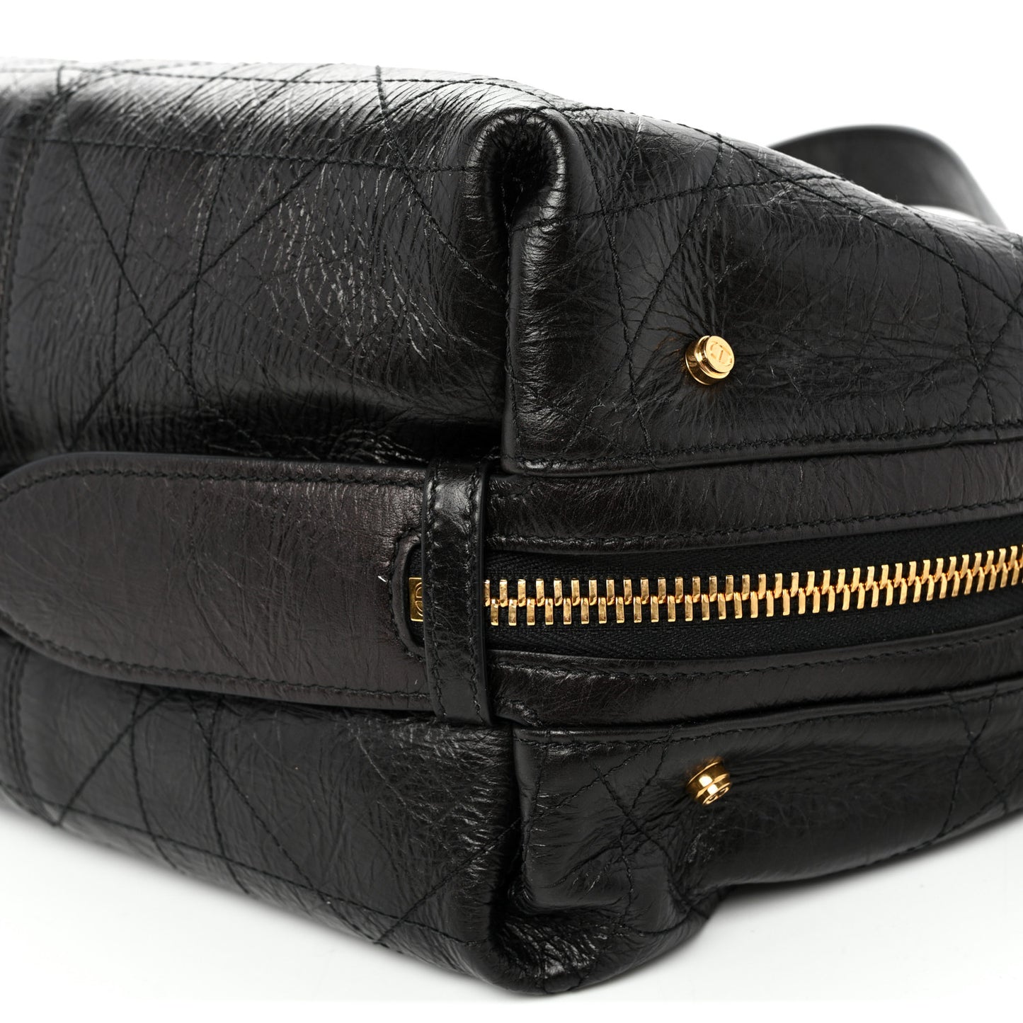 Crinkled Calfskin Macrocannage Small D-Journey Bag Black