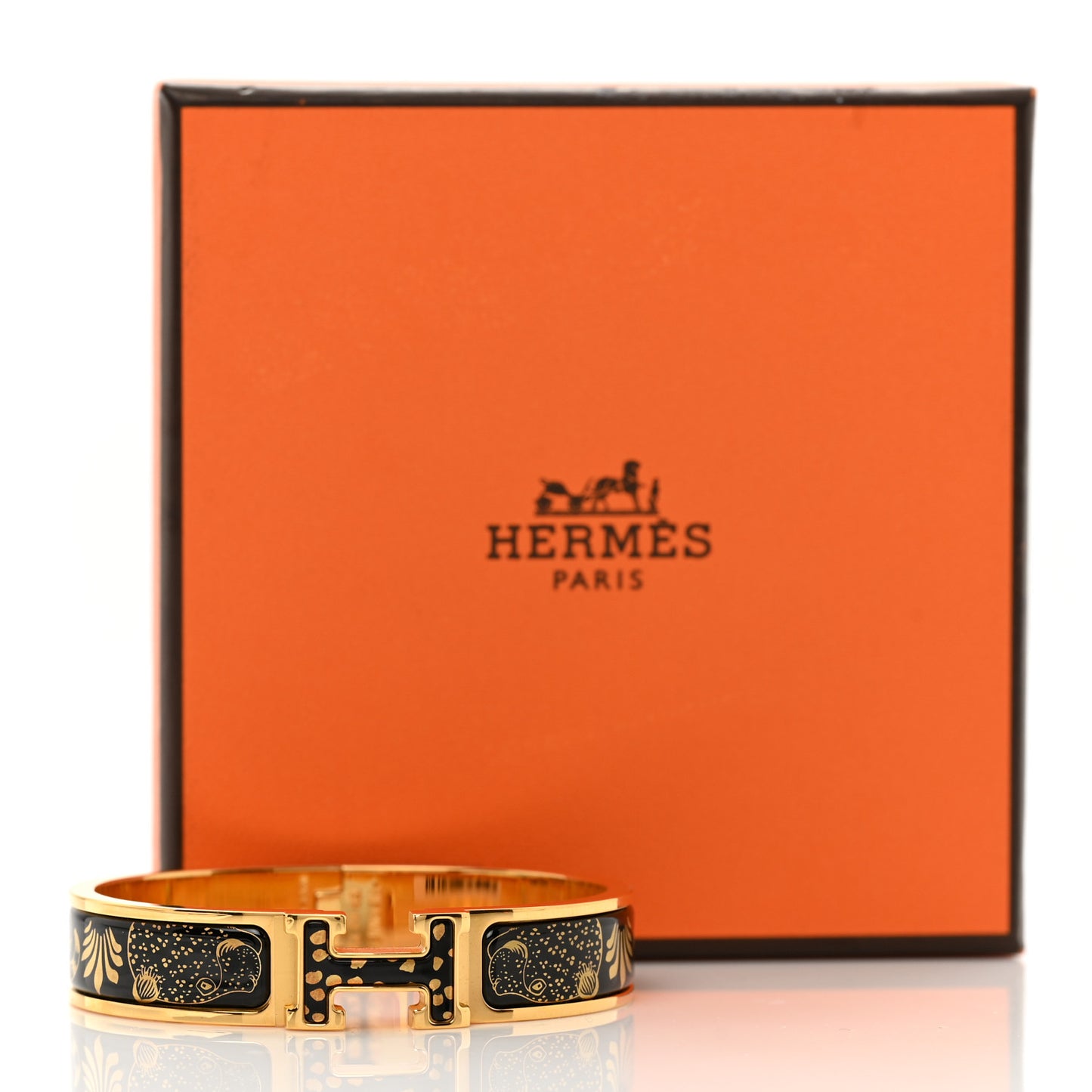 Enamel Narrow Leopards Clic Clac H Bracelet PM Juane Or Black