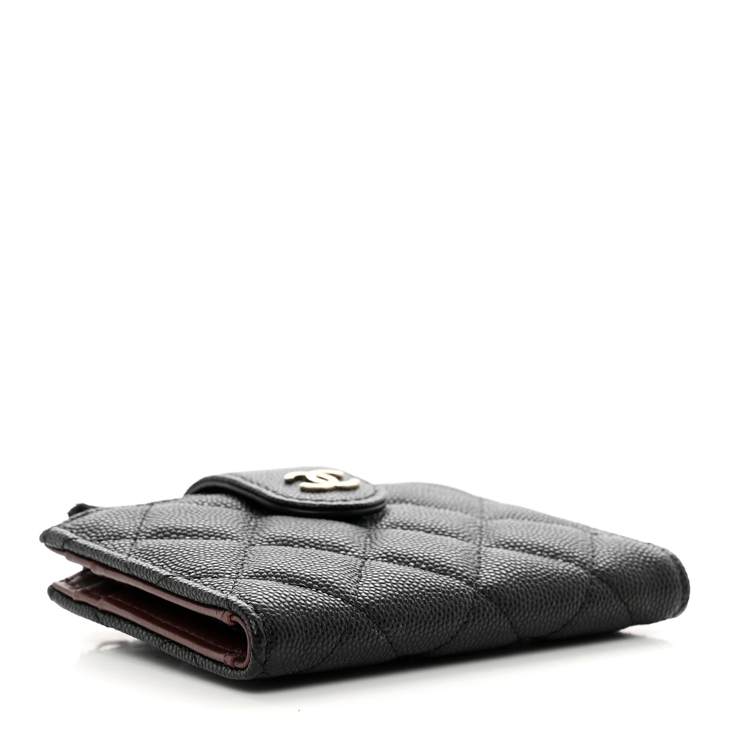 Caviar Quilted Compact Zipped Pocket Wallet Black