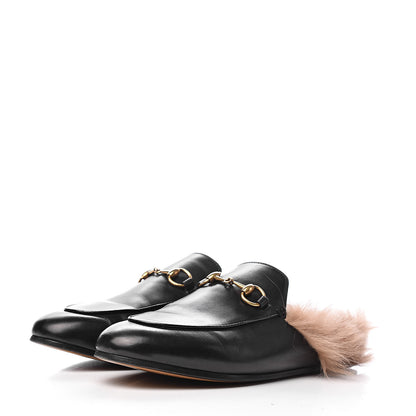 Gucci Calfskin Fur Womens Princetown Slippers 37 Black 3 of 13