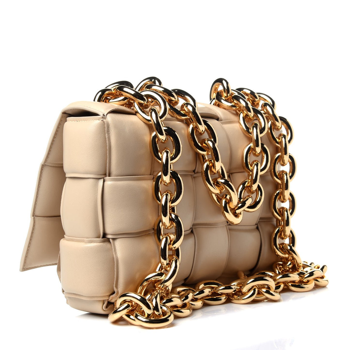 Lambskin Maxi Intreccio Padded Chain Cassette Crossbody Bag Porridge