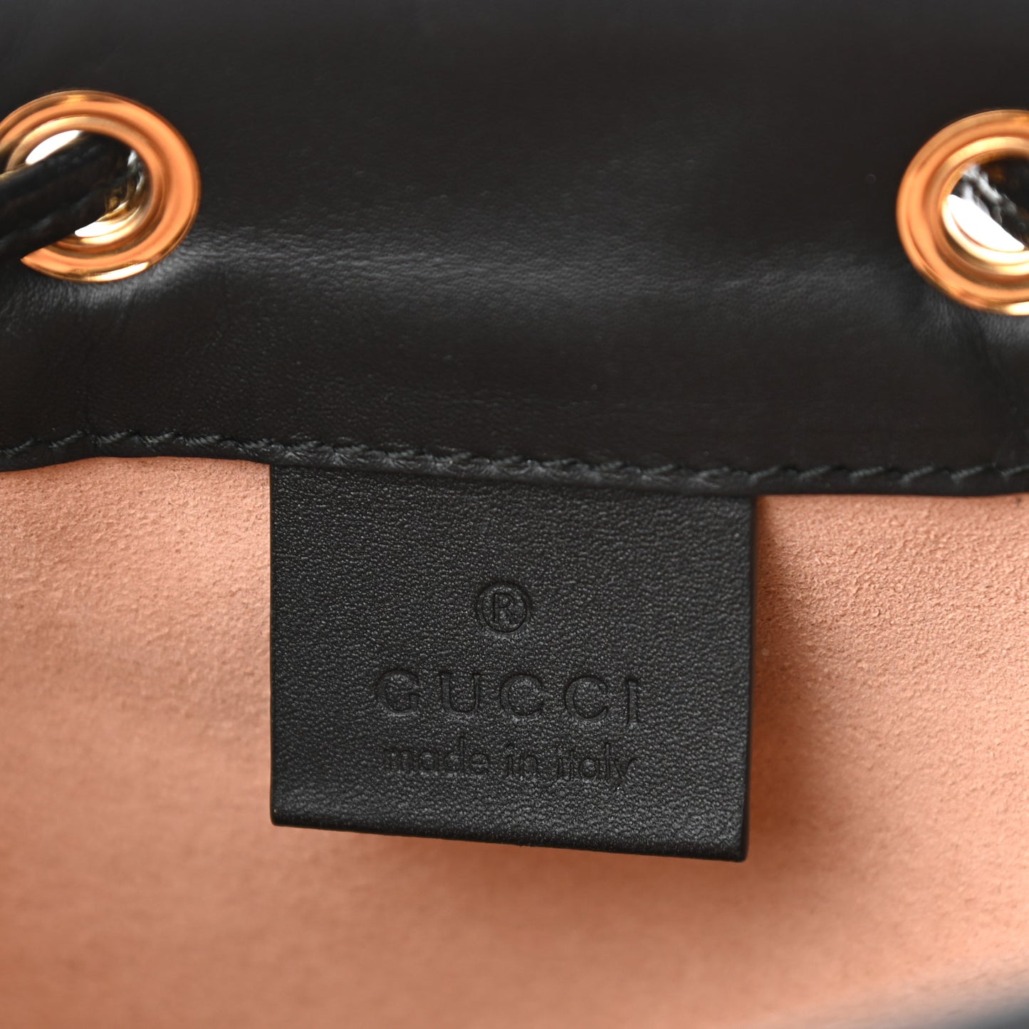 Suede Patent Web Mini Ophidia Bucket Bag Black