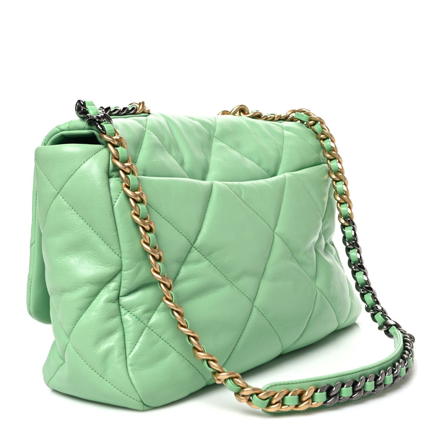 Lambskin Quilted Maxi Chanel 19 Flap Light Green