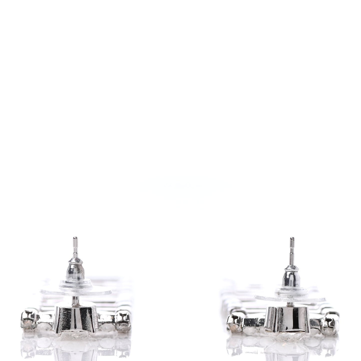 Crystal Chanel Logo Drop Earrings Silver