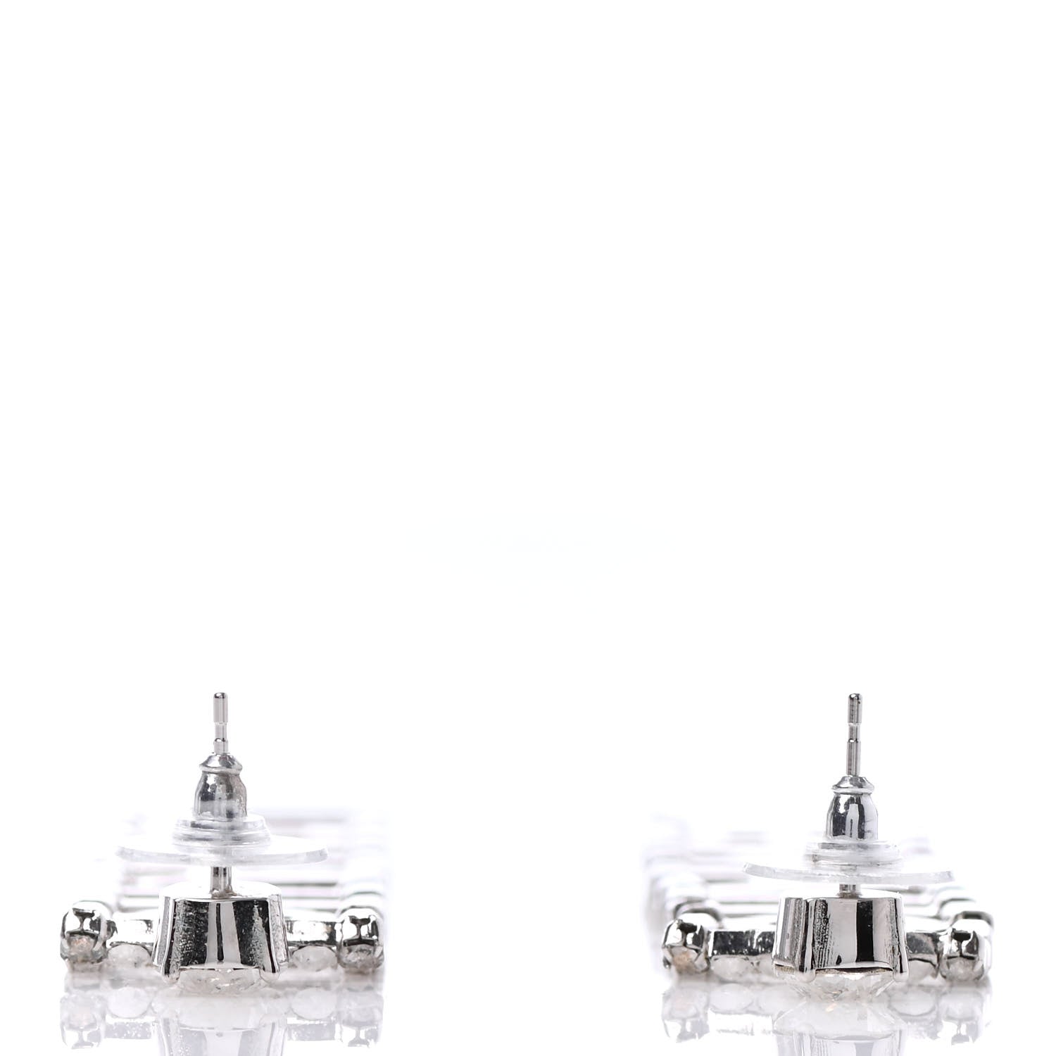 Chanel Crystal Chanel Logo Drop Earrings Silver 3 of 3