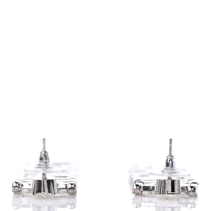 Chanel Crystal Chanel Logo Drop Earrings Silver 3 of 3