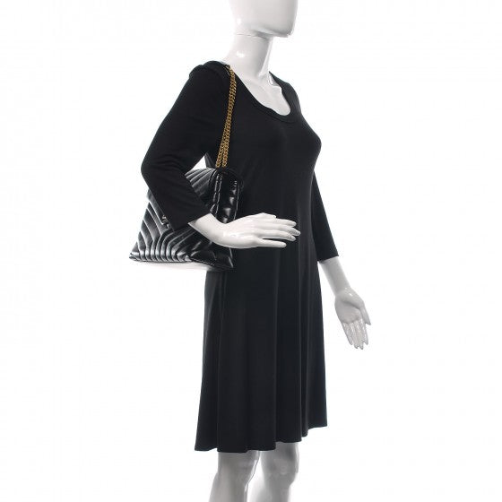 Calfskin Y Quilted Monogram Medium Loulou Chain Satchel Black