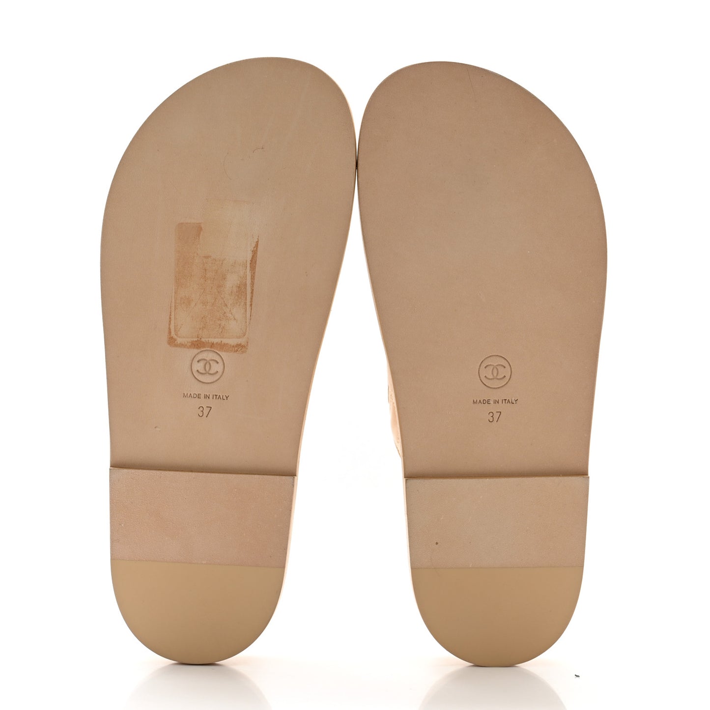 Lambskin Quilted Velcro Dad Chain CC Slide Sandals 37 Beige