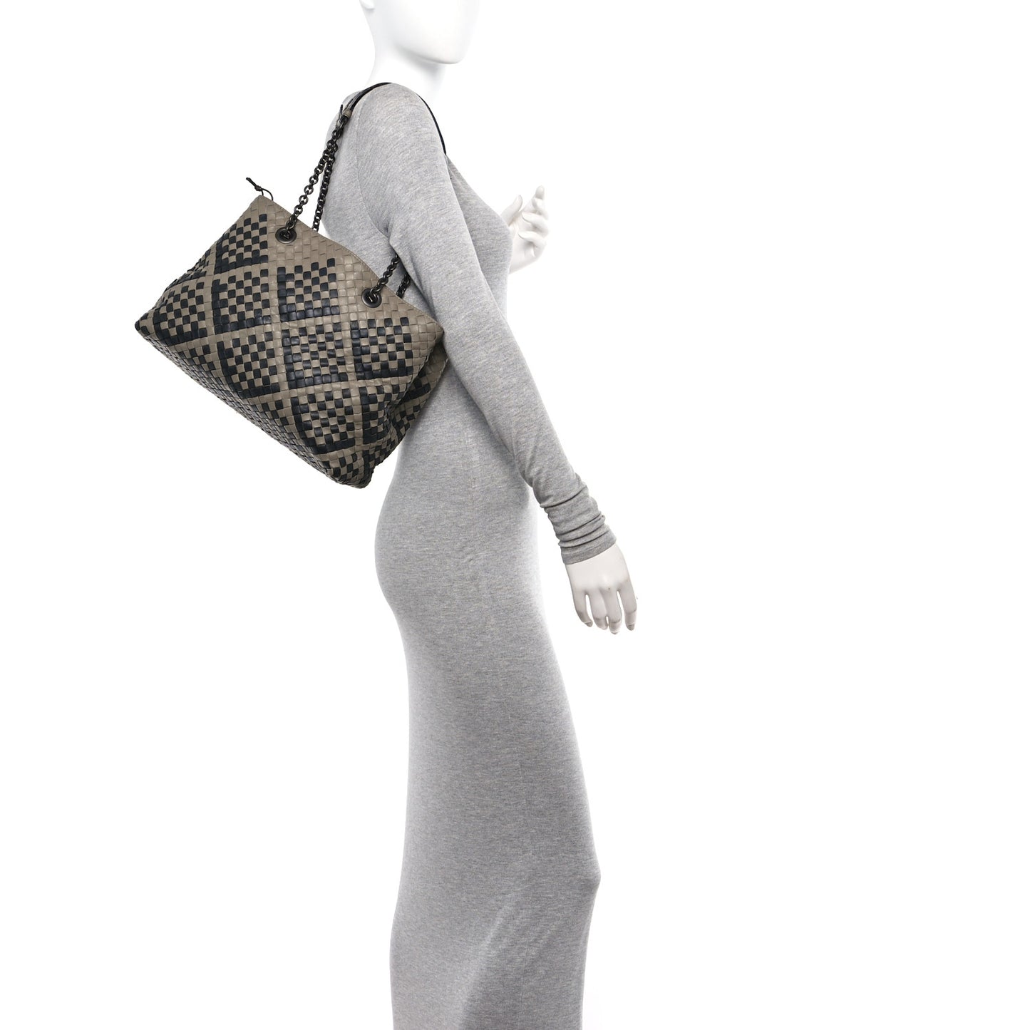 Nappa Intrecciato Medium Pavone Tote Beige Black