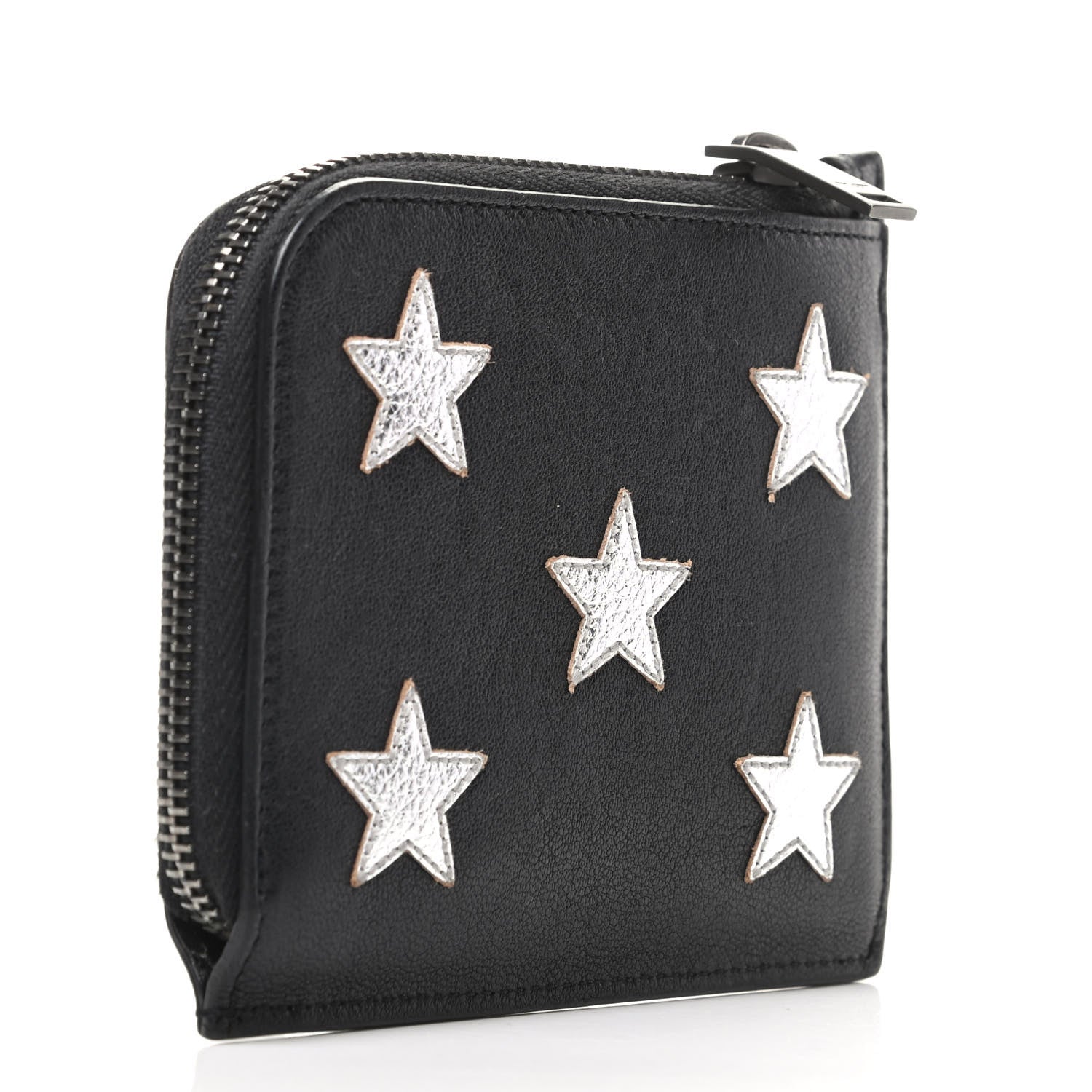 Saint Laurent Calfskin 5 Fragments Stars Zipped Coin Pouch Wallet Black 3 of 6